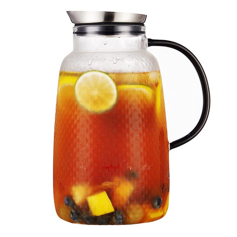 Purefold Pitcher with Lid, Glass Jug with Stainless Steel Lid for Hot and Cold Water, Fruit Tea, Coffee Maker, Ice Tea, Juice, Pineapple Series (Clear, 80 oz) - Image 1